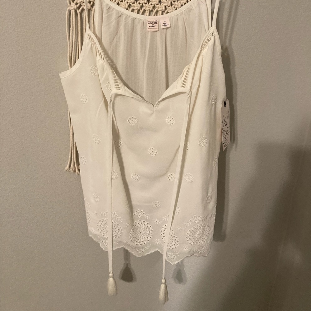 Eyelet and lace white sheer tank